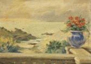 Les Geraniums Sur La Terrasse Devant La Mer by Louise Abbema