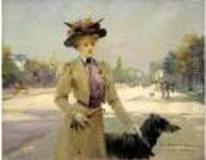 Elegante Et Son Chien, Avenue Du Bois. by Louise Abbema