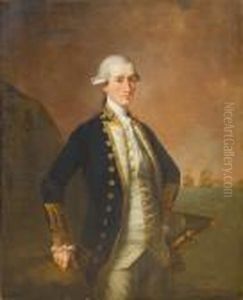Portrait Of Captain Sir George 
Montagu, Standing, Three-quarter-length, With Shipping Beyond