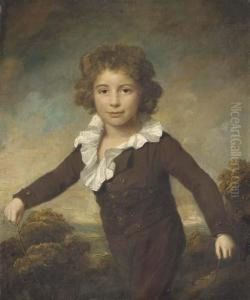 Portrait Of A Young Boy, 
Three-quarter Length, In A Brown Coat Andbreeches, Holding A Skipping 
Rope, In A Wooded Landscape