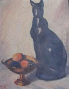 Cat By A Bowl Of Fruit by Yarnall Abbott
