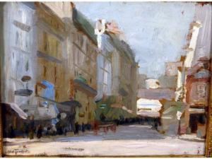 Rue De Ville Animee Huile Surpanneau Signee En Bas A Gauche 21,5 X 27,5 by Louis Abel-Truchet