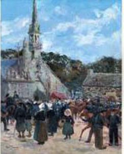 Bretagne, Animation Sur La Place De L'eglise by Louis Abel-Truchet
