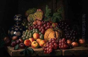 Still Life with Fruit and a Blue Vase by Charles Thomas Bale
