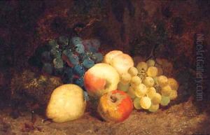 Grapes, Peaches, An Apple And A Pear, On A Mossy Bank by Charles Thomas Bale
