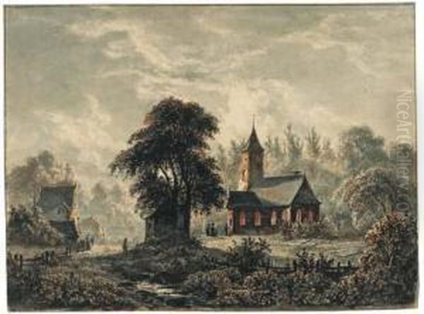 A Church In Moonlight With Figures By The Entrance - view 1