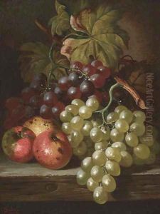 Grapes and apples on a wooden ledge by Charles Thomas Bale