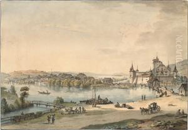 Ansicht Des Schlosses Und Des Dorfes Von Nidau - view 1