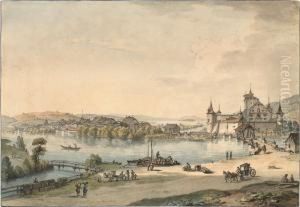 Ansicht Des Schlosses Und Des Dorfes Von Nidau by Johann Ludwig Aberli