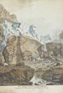 "une Partie Des Glacieres Du Grindelwald by Johann Ludwig Aberli