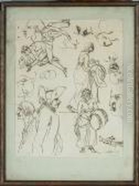 Sheet From A Sketch Book With Men Studies - view 1
