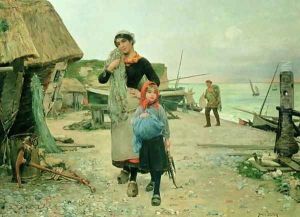 Fisherfolk Returning with their Nets, Etretat 1882 by Henry Bacon