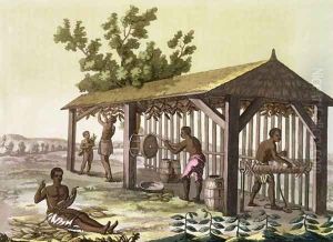 Slaves preparing tobacco, Virginia, America, c.1790, from 'Le Costume Ancien et Moderne' by G. Bramati