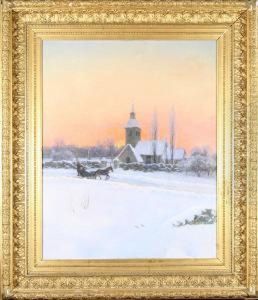 Vinterlandskap Med Kyrka Och Sladekipage by Erik Abrahamsson