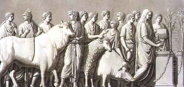 Bas relief of a bull, a ram and a boar led to a votive altar, from 'Le Costume Ancien et Moderne' - view 1