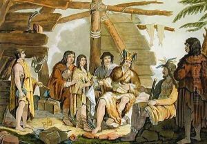 Indians trading with La Perouse in Canada