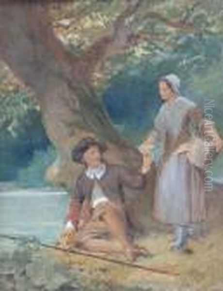 Young Maid And A Gentleman At A Riverside - view 1