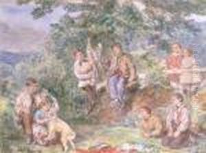 Children Playing In A Woodland Clearing by John Absolon