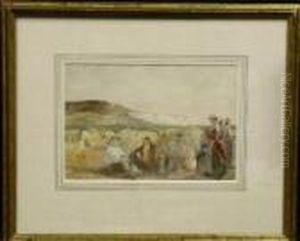 Landscape With Harvesters 
Resting [recto] And A Man Seated, Asleep[verso]: A Double Sided Work by John Absolon