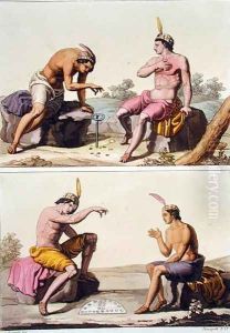 Indians playing Queciu (top) and Porotos (bottom), Chile, from 'Le Costume Ancien et Moderne' by G. Bramati