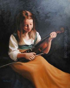 Girl with a Violin by Hendrikus van den Sande Bakhuyzen