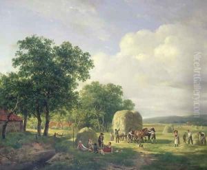 Wooded landscape with haymakers