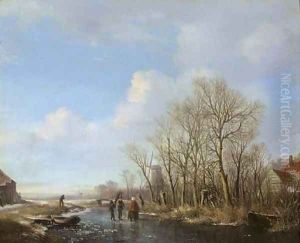 Woodgatherers on a frozen stream