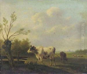 Cows in a summer meadow by Hendrikus van den Sande Bakhuyzen
