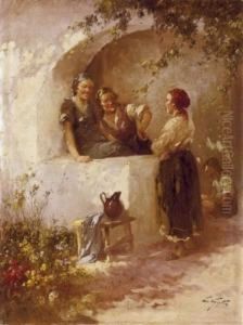 Girls On Sunlit Balcony by Agoston Acs