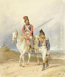 Berittener Kosake Mit Gefangenem Franzosischen Offizier by Adam Albrecht