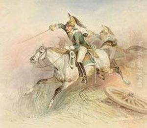 Schlachtenszene Aus Den Napoleonischen Kriegen Mit Angreifenden Franzosischen Dragonern