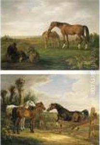 Vollbluter Mit Fohlen Und Auf 
Der Koppel (thoroughbreds With Their Foals And In A Paddock): A Pair