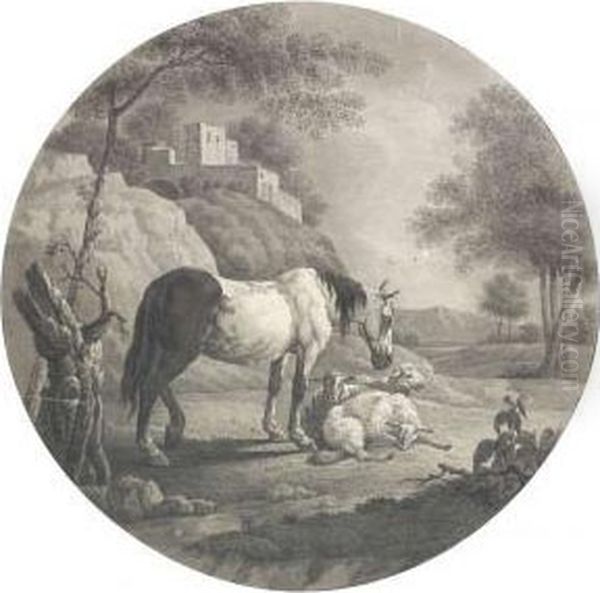 Horse And Sheep In A Landscape - view 1