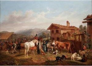 Ein Viehmarkt Im Bayrischen Gebirge (cow Market In The Bavarian Alps) by Benno Adam