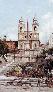 The Flower Market before the Spanish Steps, Rome by Antonietta Brandeis