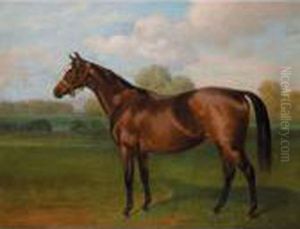 Priestess, A Bay Filly In A Landscape by Emil Adam