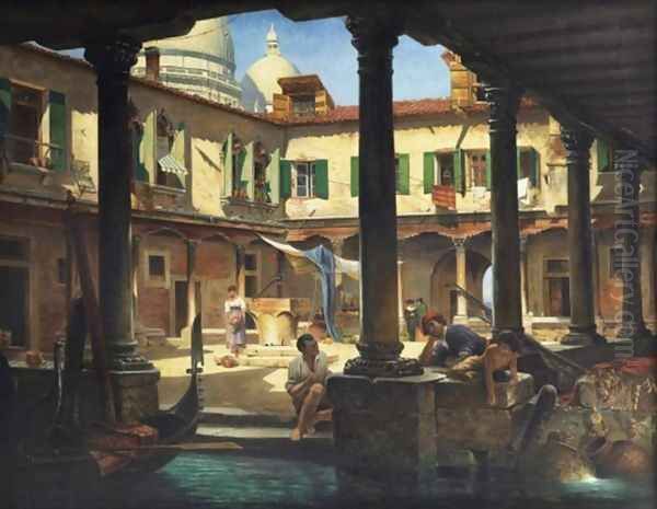 Personnages dans la cour de San Gregorio a Venise - view 1
