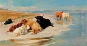 Highland Cattle By An Estuary by Joseph Denovan Adam