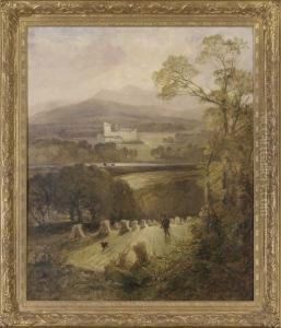 A Gamekeeper And His Dog With Balmoral Castle Beyond