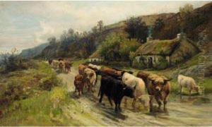 Cattle On A Highland Road by Joseph Denovan Adam