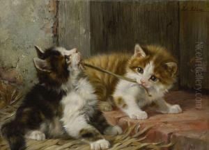 Zwei Spielende Katzchen by Julius Adam
