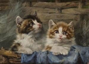 Zwei Katzchen Im Korb. by Julius Adam