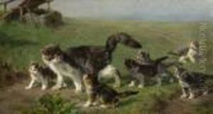 Katzenmutter Mit Ihren Jungen Auf
Der Wiese. by Julius Adam