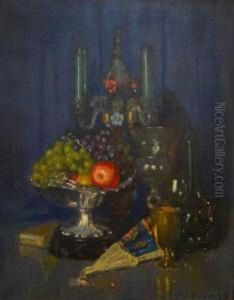 Still Life Of Grapes And An Apple In A Tazza, A Chalice And A Goblet With A Candelabra