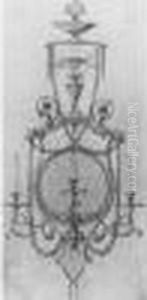 Projet D'applique A Trois Lumieres Devant Une Glace Ronde by Robert Adam
