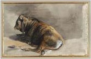 Study Of A Bull And A Dog by Victor Adam