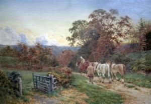 Plough Horses On A Lane