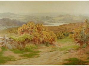 Landscape With A Lake In The Distance And A Track Through Gorse by Charles James Adams