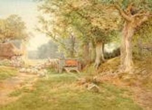 Farmyard Scene With Cattle by Charles James Adams