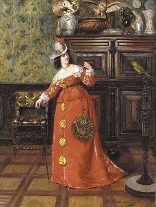 An elegant lady in a salon by Francois Brunery